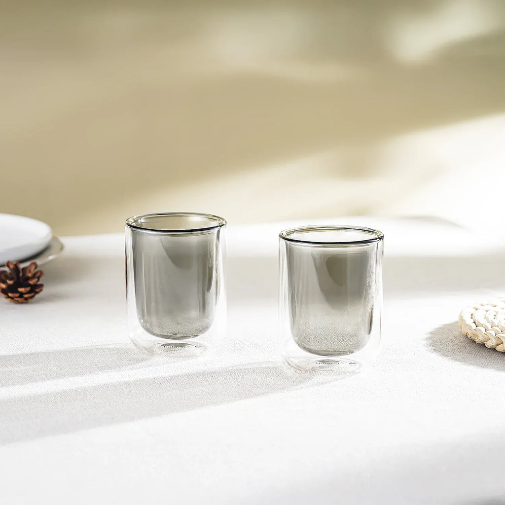 Lot de 2 tasses double paroi en verre - 20 cl  - Gris