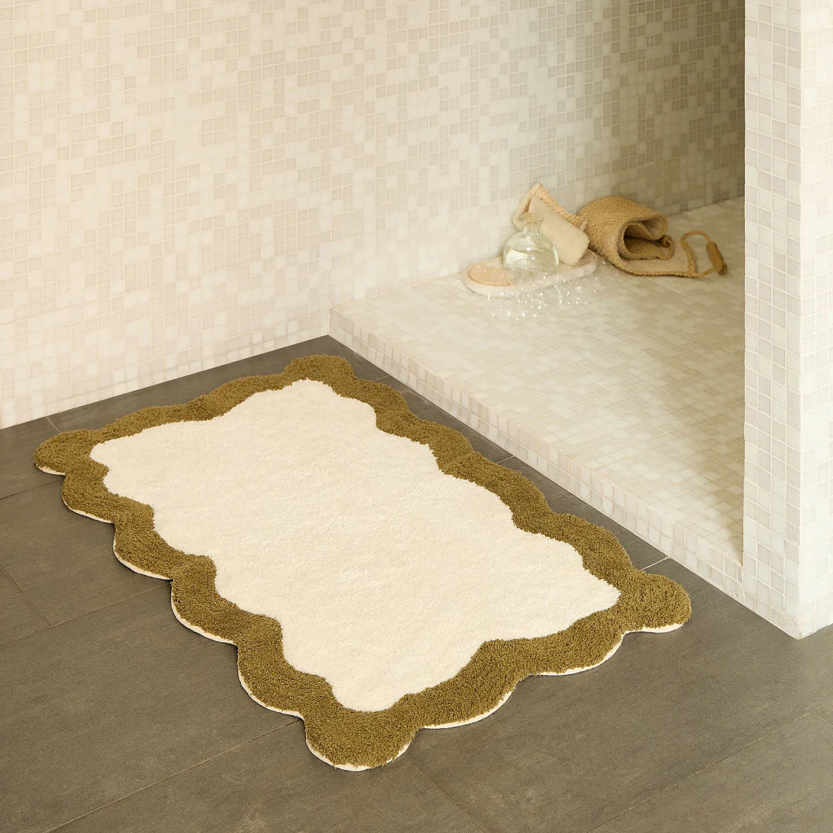 Tapis de bain festonné en coton naturel - 1200 g/m² - 50 x 80 cm - Bronze