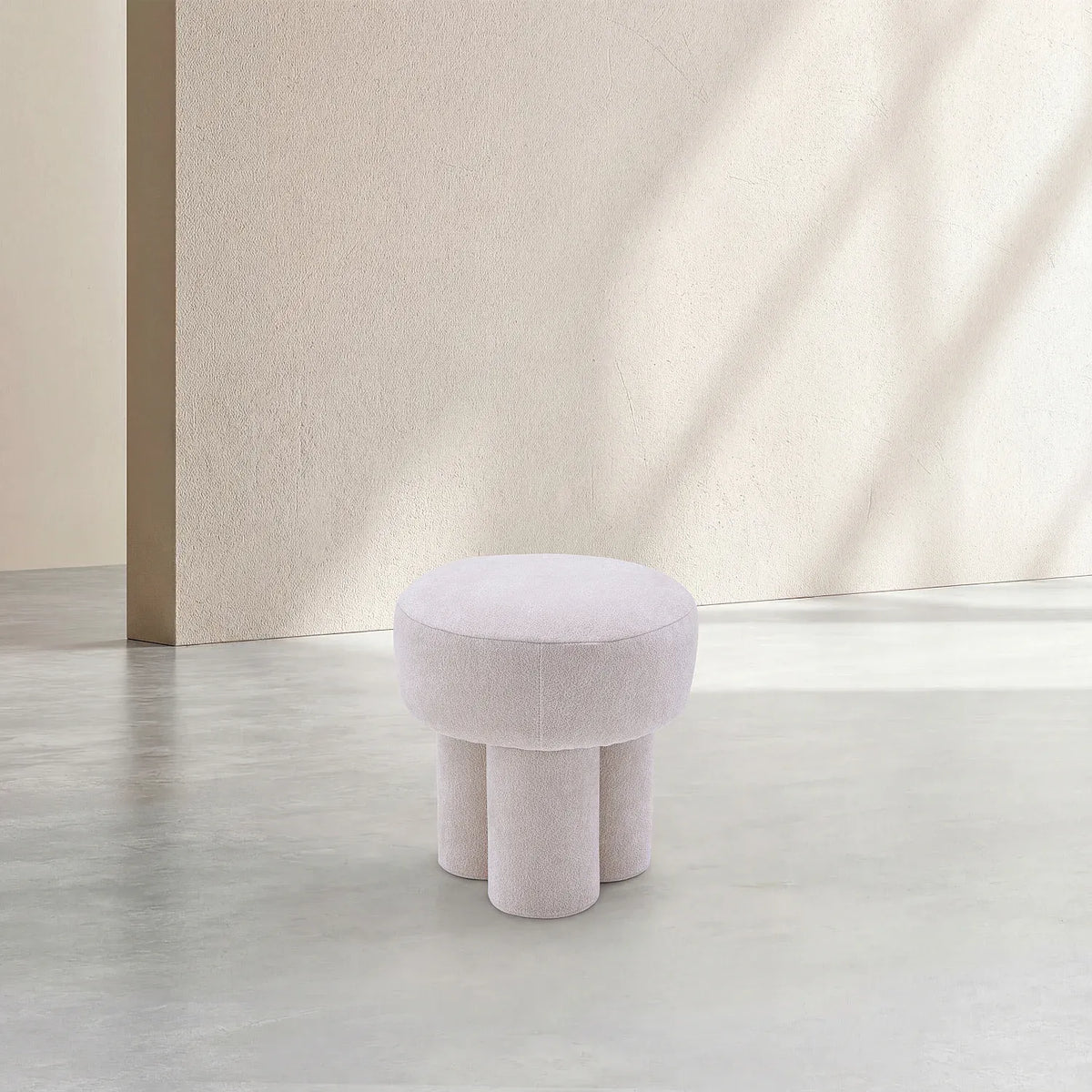Petit pouf en tissu velours texturé - Crème
