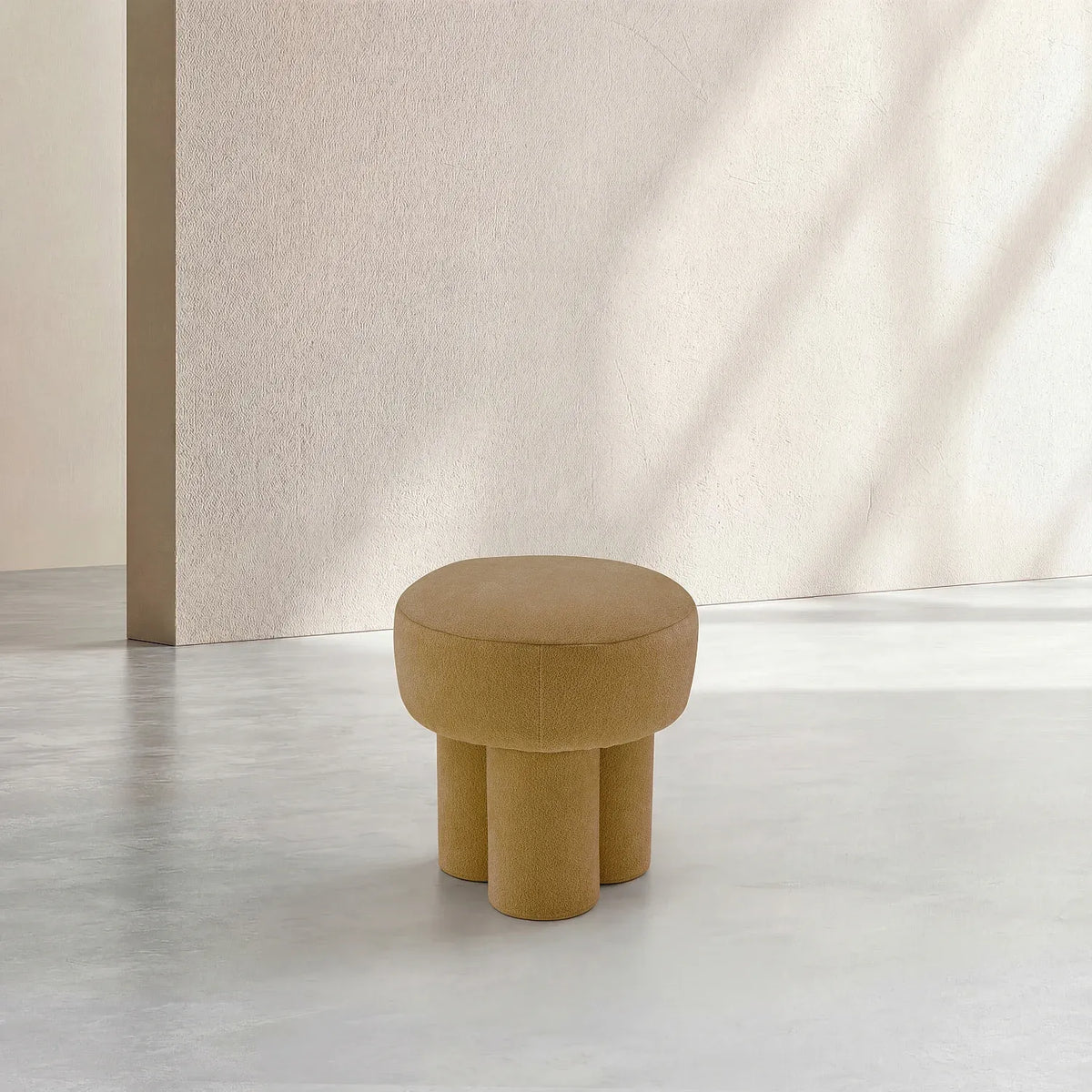 Petit pouf en tissu velours texturé - Ocre