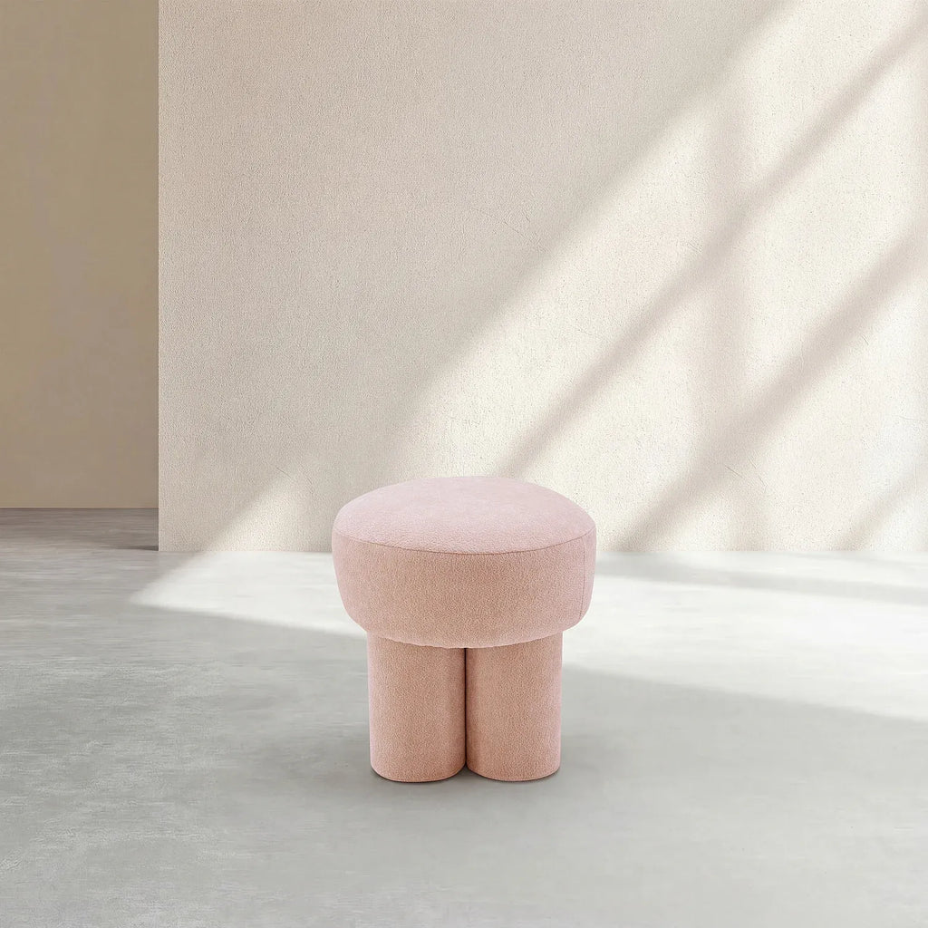 Petit pouf en tissu velours texturé - Rose poudré