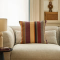 Coussin en coton côtelé - 50 x 50 cm - Motifs rayés - Marron et Rouge