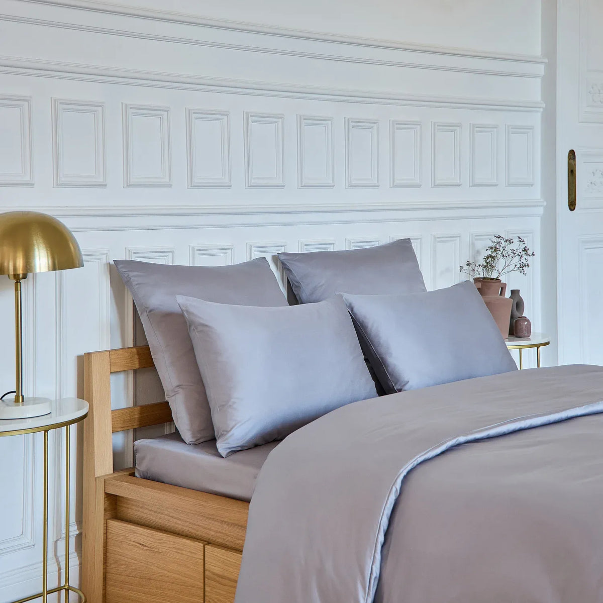 Housse de couette en satin de coton - 240 x 220 cm - Gris argenté