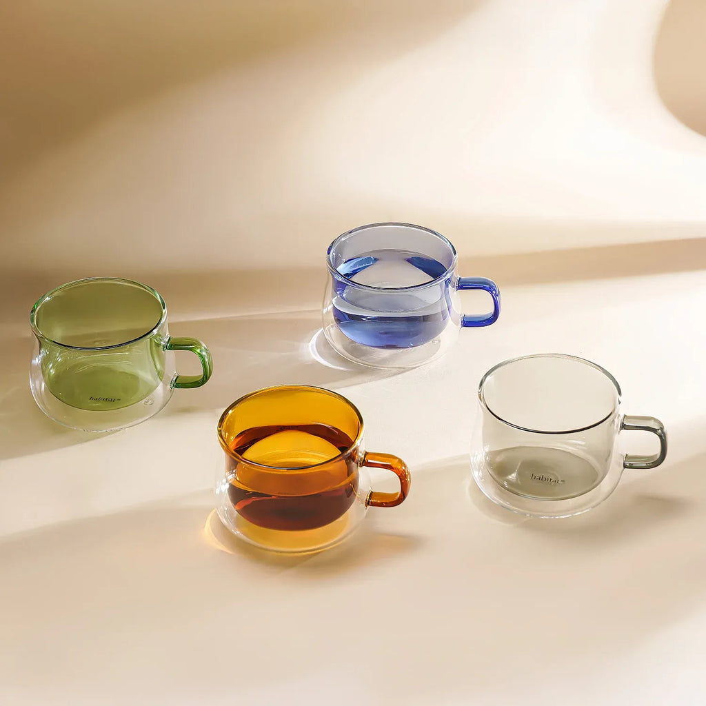 Lot de 2 tasses double paroi en verre avec anse - 22 cl - Gris