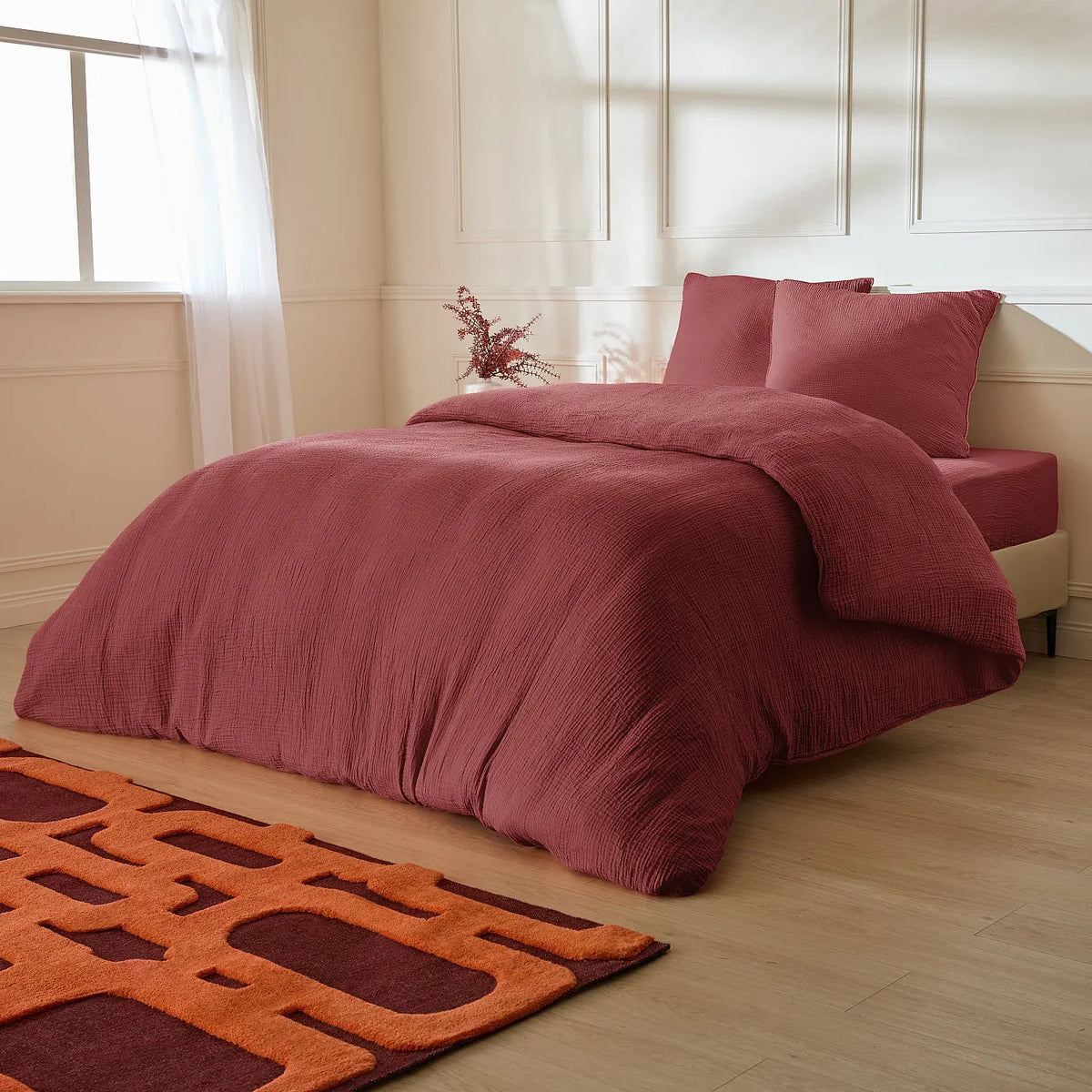 Taie d'oreiller en double gaze de coton - 65 x 65 cm - Bordeaux
