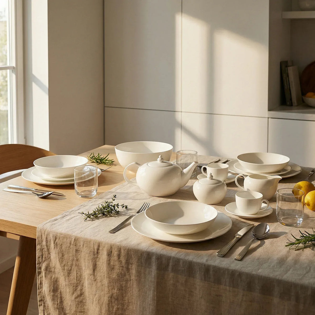 Lot de 6 tasses avec soucoupes en porcelaine - 23 cl - Blanc