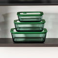 Lot de 3 boîtes de conservation carrées en verre avec couvercle transparent et valve - Vert