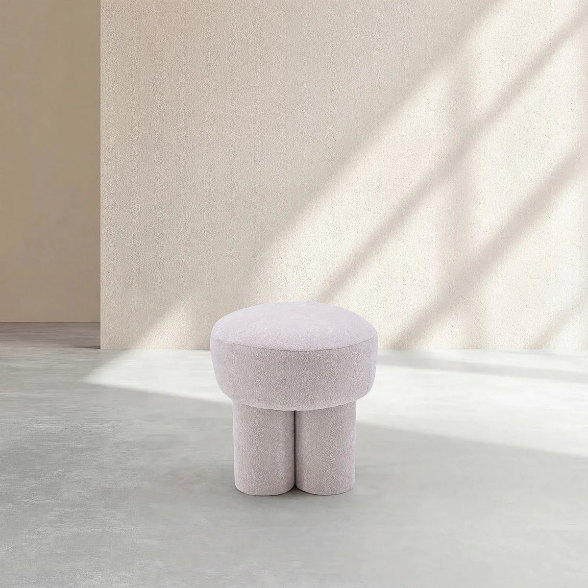 Petit pouf en tissu velours texturé - Crème