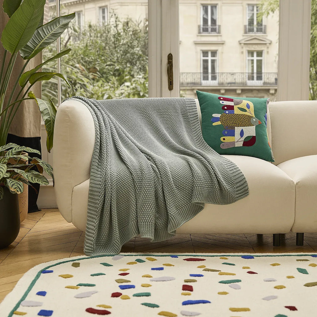 Plaid tricoté en coton - 130 x 170 cm - Céladon