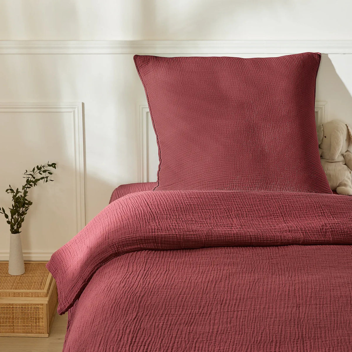 Taie d'oreiller en double gaze de coton - 65 x 65 cm - Bordeaux