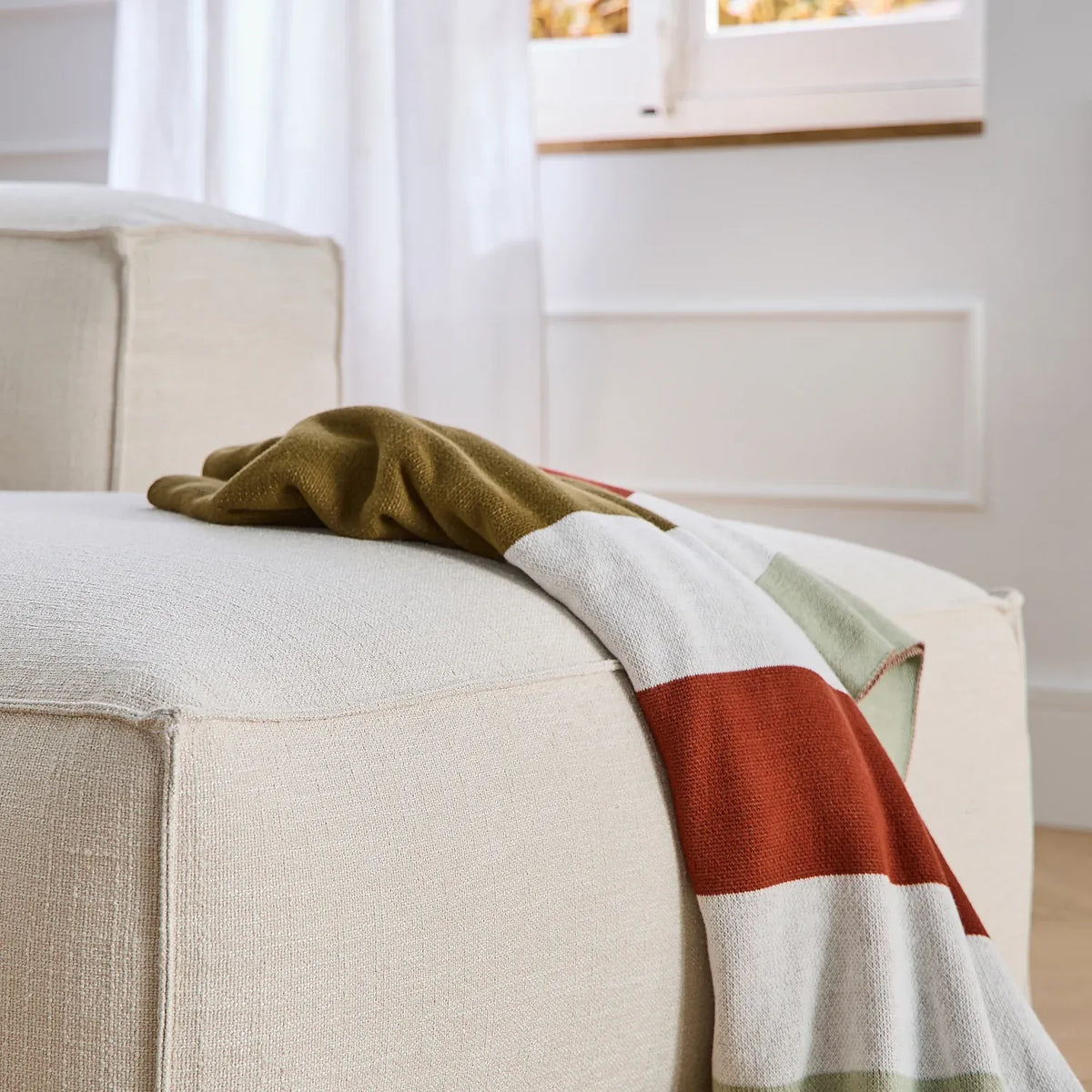 Plaid en coton - 130 x 170 cm - Ecru et bronze - Design by Floriane Jacques