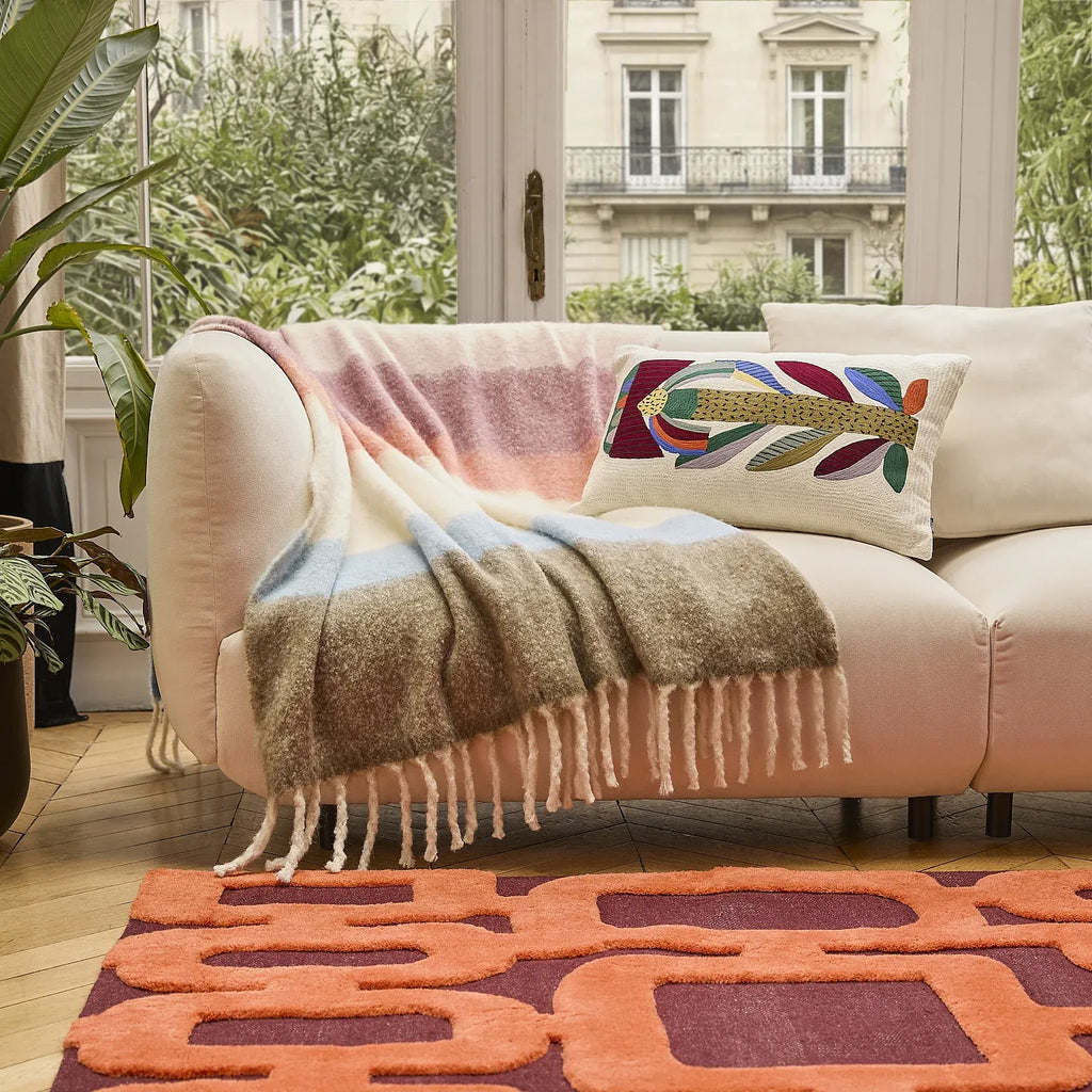Plaid en laine - 130 x 170 cm - Rose et bleu - Design by Floriane Jacques