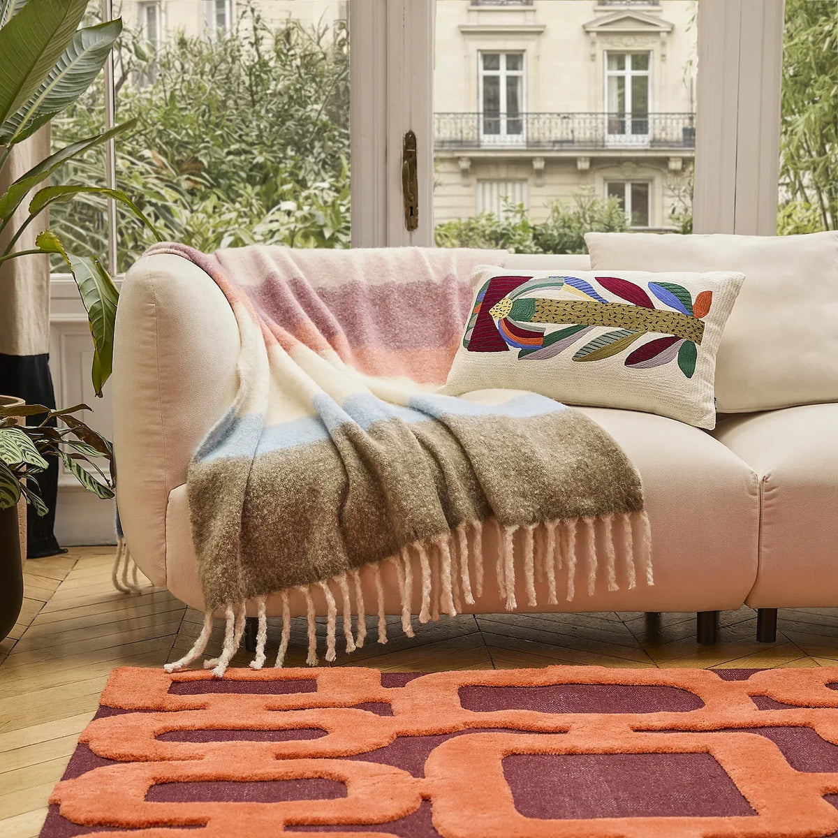 Plaid en laine - 130 x 170 cm - Rose et bleu - Design by Floriane Jacques