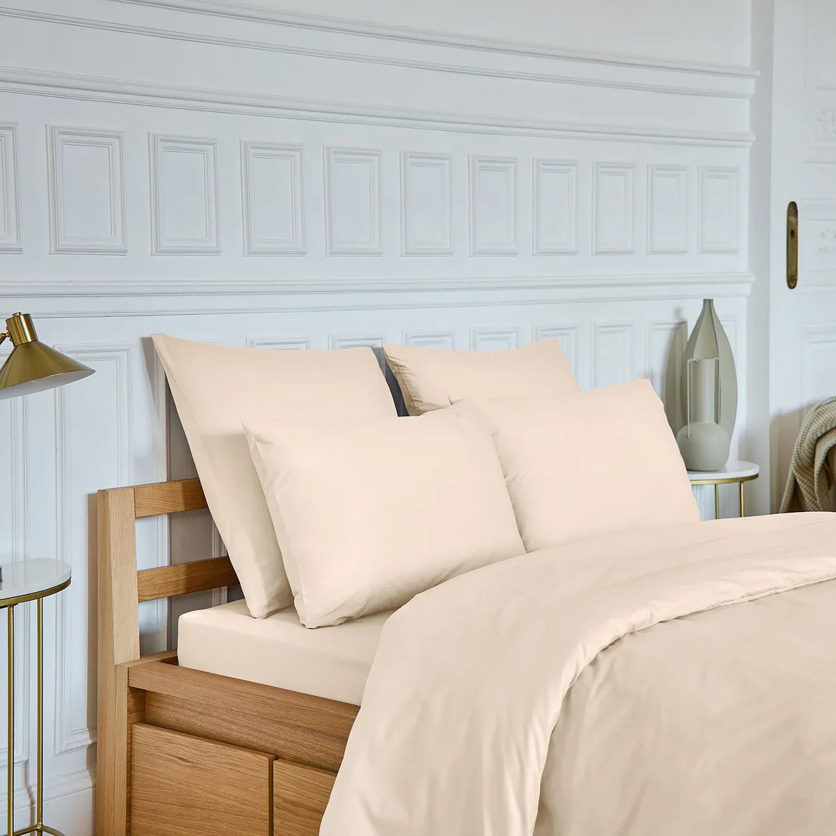 Drap housse en percale de coton - 140 x 200 cm - Ivoire