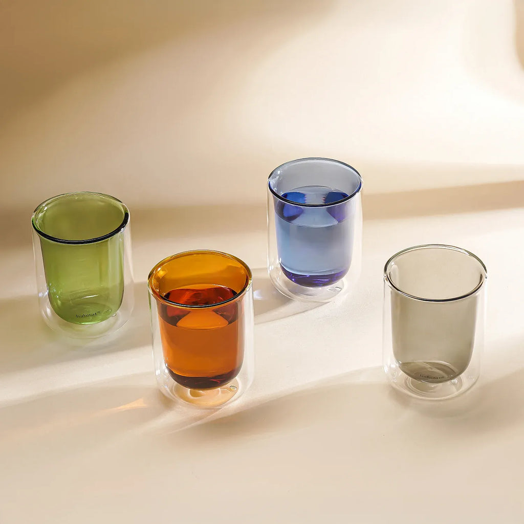 Lot de 2 tasses double paroi en verre - 20 cl  - Bleu