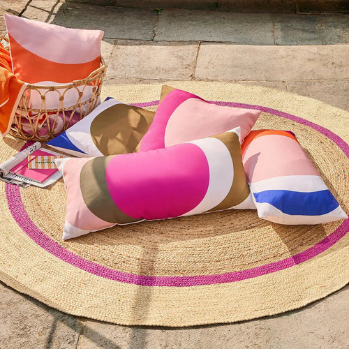 Coussin d'extérieur déperlant et anti-UV - 50 x 50 cm - Rose et Orange - Design by Floriane Jacques
