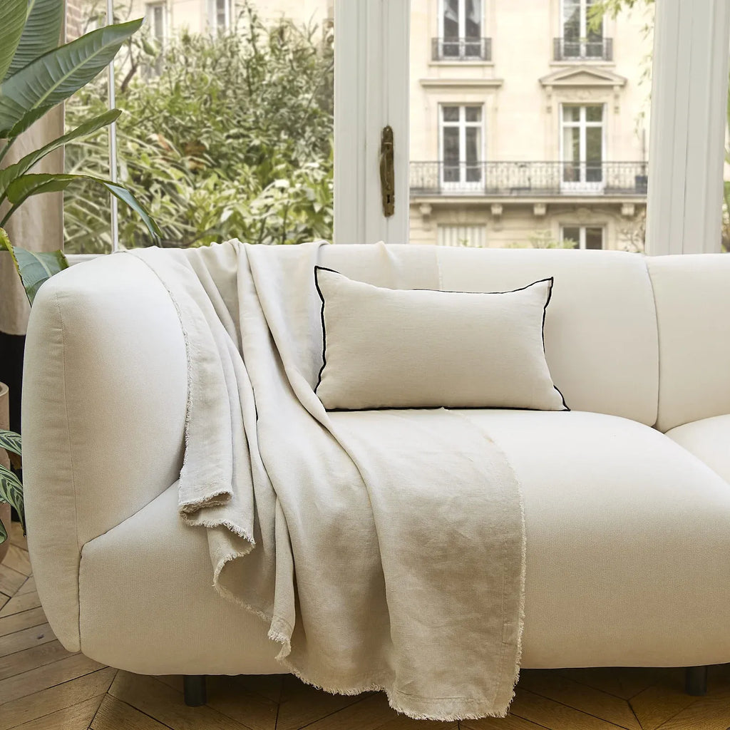 Coussin en lin à bourdon noir - 30 x 50 cm - Naturel