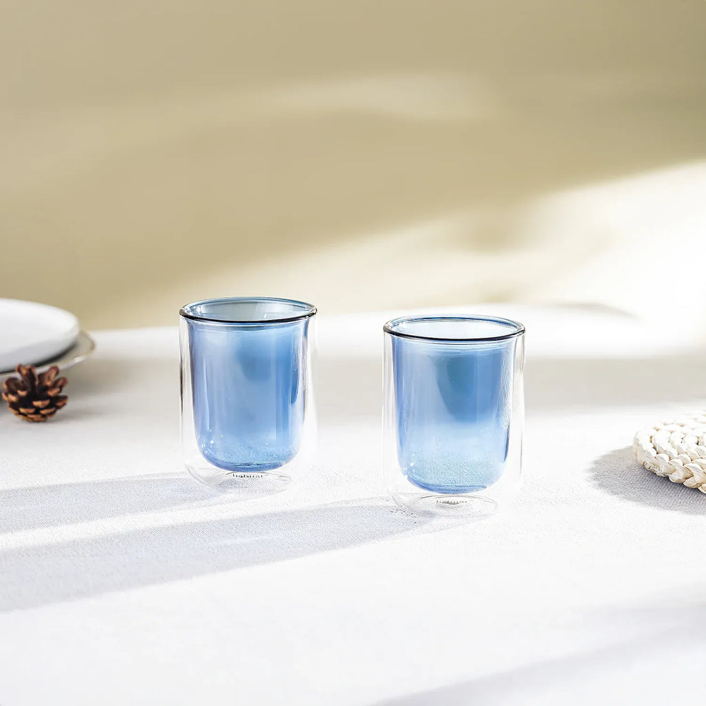 Lot de 2 tasses double paroi en verre - 20 cl  - Bleu