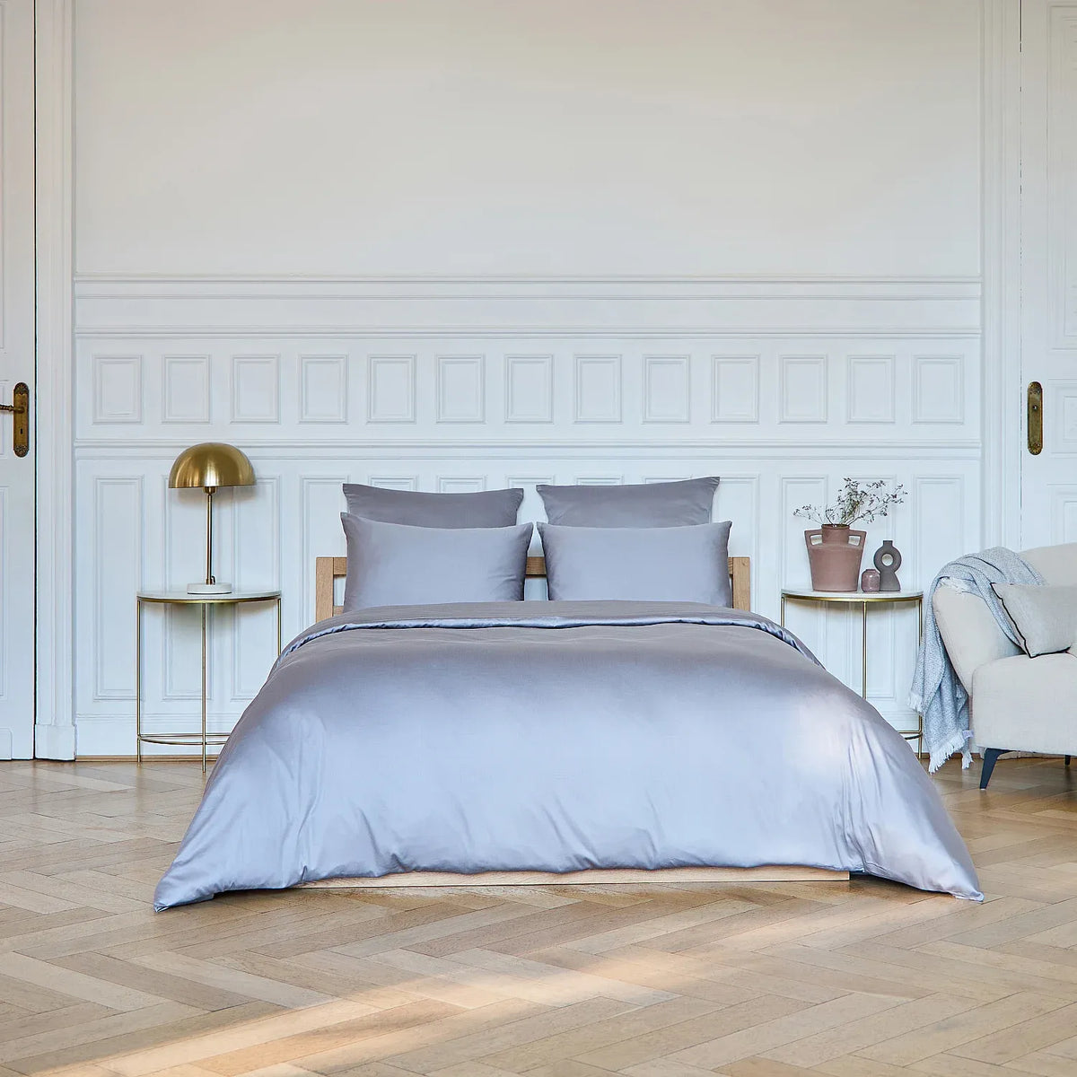 Housse de couette en satin de coton - 240 x 220 cm - Gris argenté