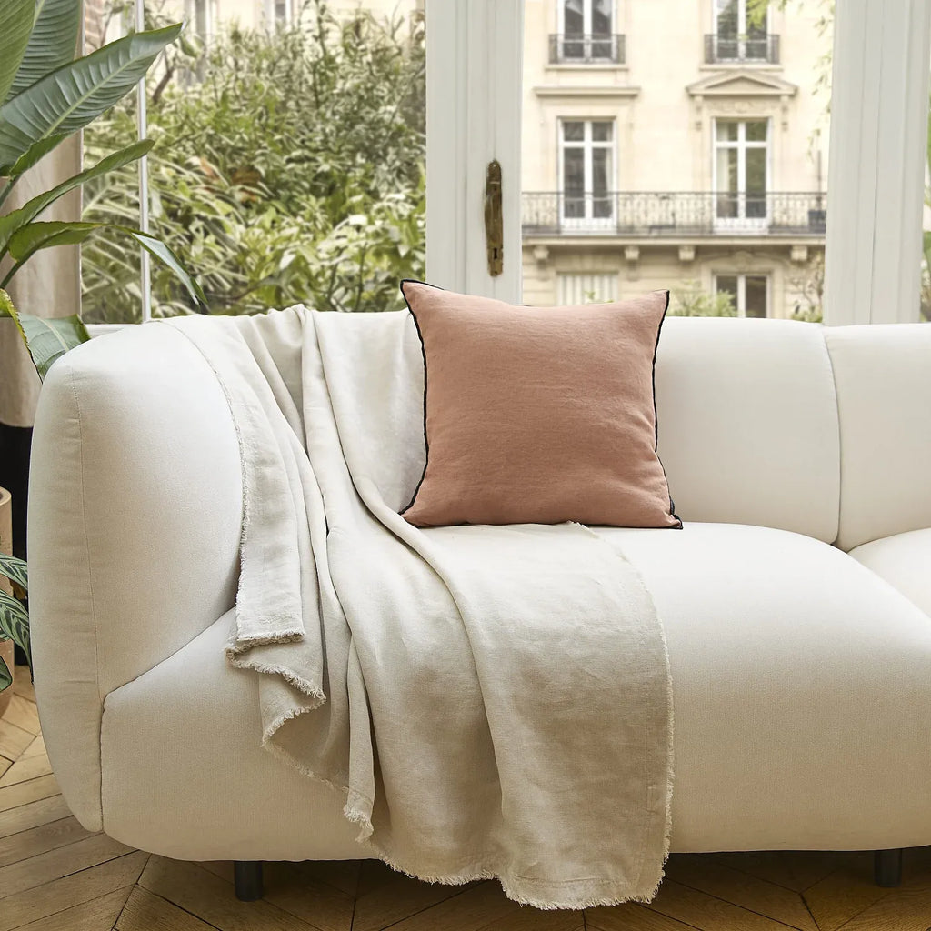 Coussin en lin à bourdon noir - 45 x 45 cm - Brun