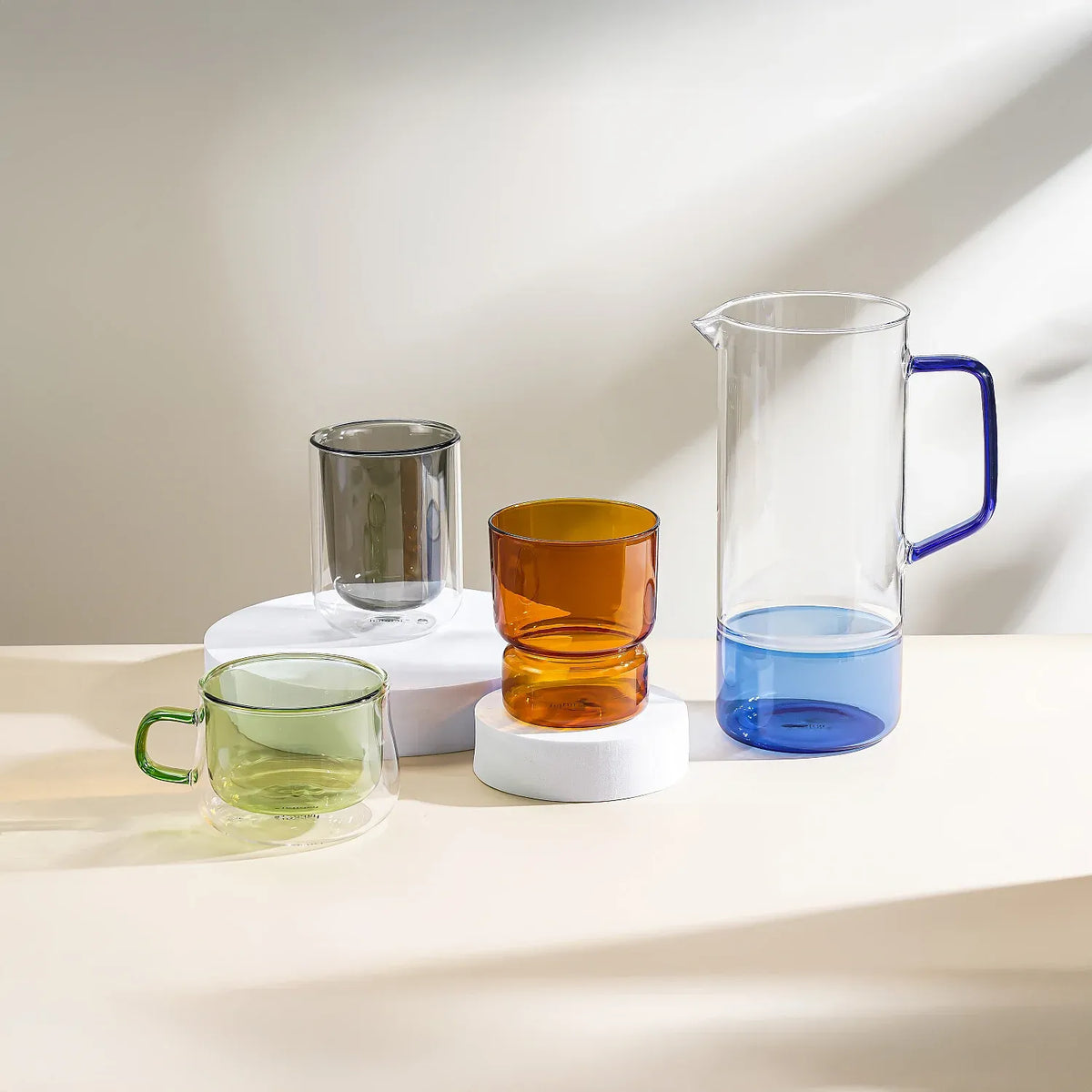 Lot de 2 tasses double paroi en verre avec anse - 22 cl - Vert