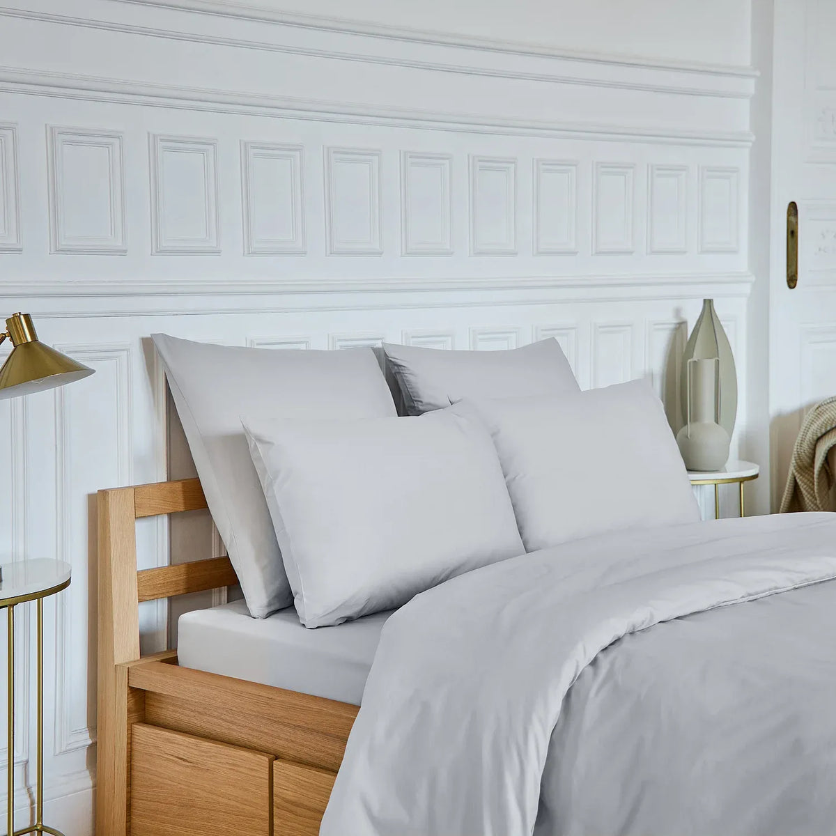 Drap housse en percale de coton - 160 x 200 cm - Gris perle