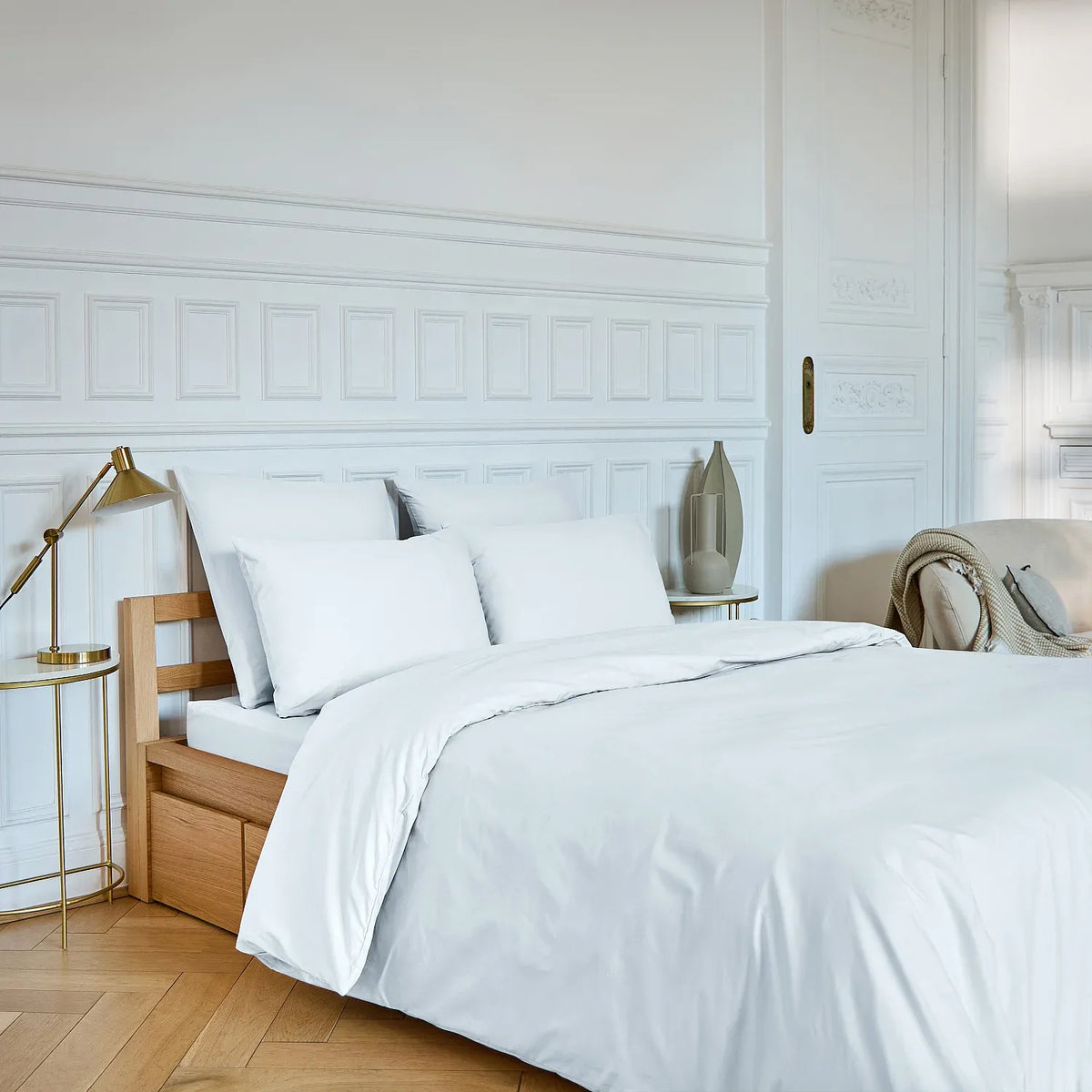 Drap housse en percale de coton - 180 x 200 cm - Blanc