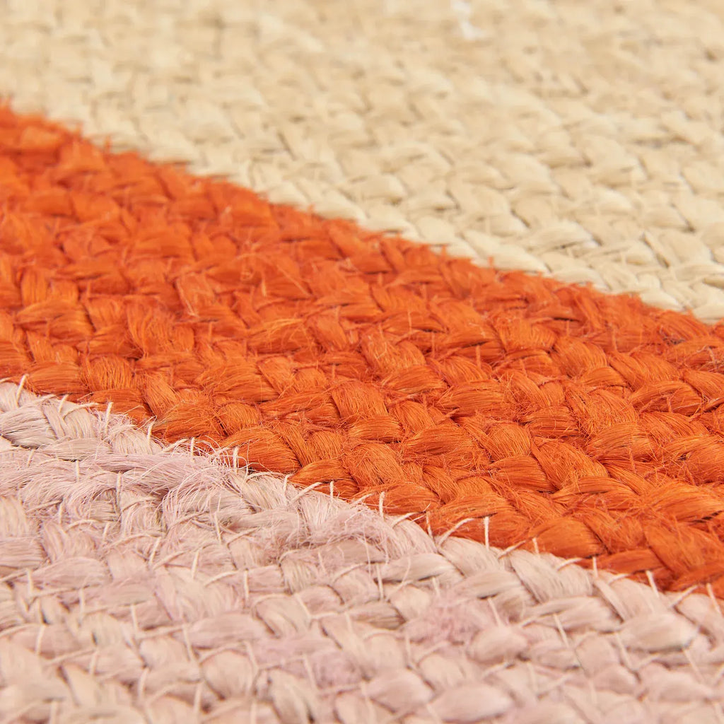 Tapis d'extérieur rond en jute déperlant - 150 cm - Naturel et Orange - Design by Floriane Jacques