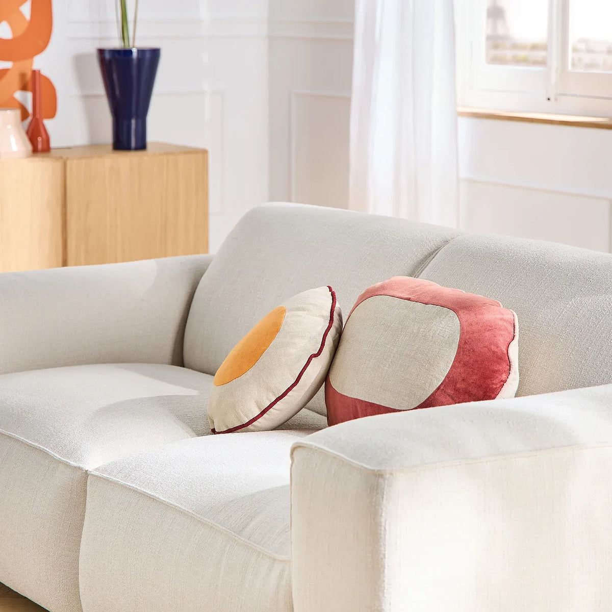 Coussin en lin et coton - 40 x 60 cm - Beige et bordeaux - Design by Floriane Jacques