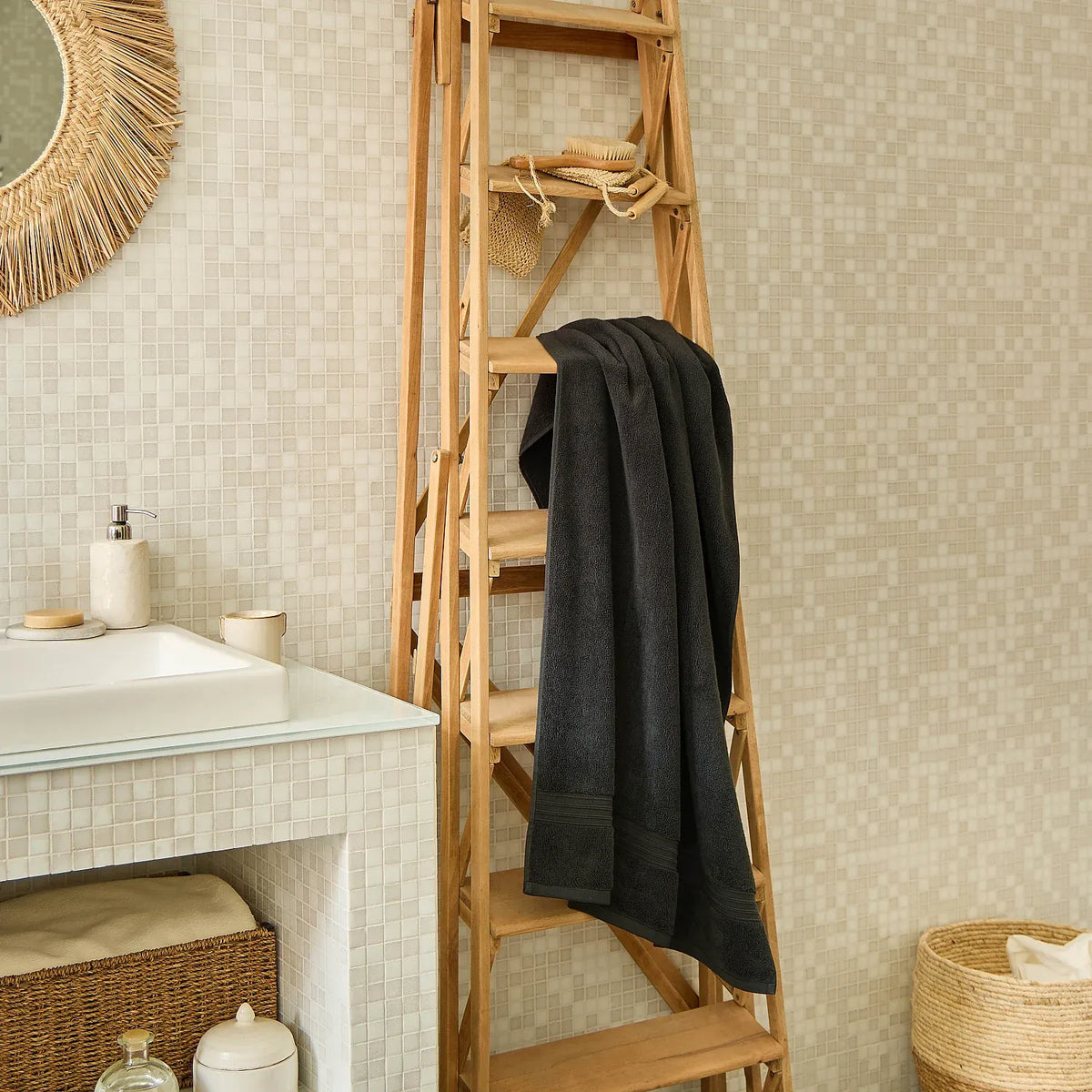 Serviette de bain en coton naturel - 650 g/m² - 50 x 100 cm - Noir