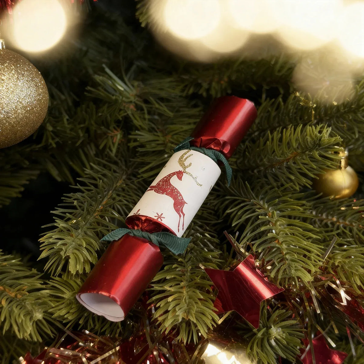 Décoration de Noël - Set de 8 mini crackers motif Renne - Rouge, blanc, crème (Lot de 12)