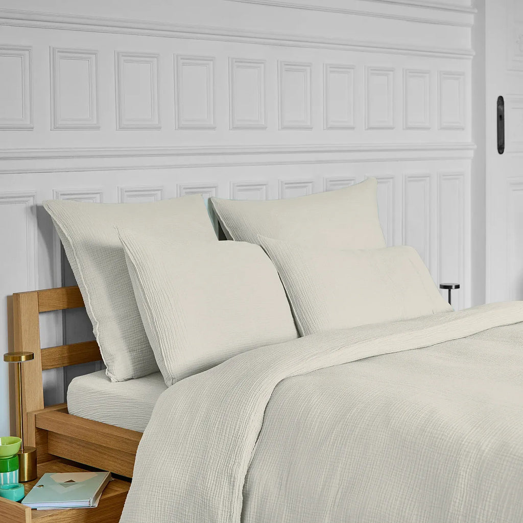 Drap housse en double gaze de coton - 160 x 200 cm - Écru