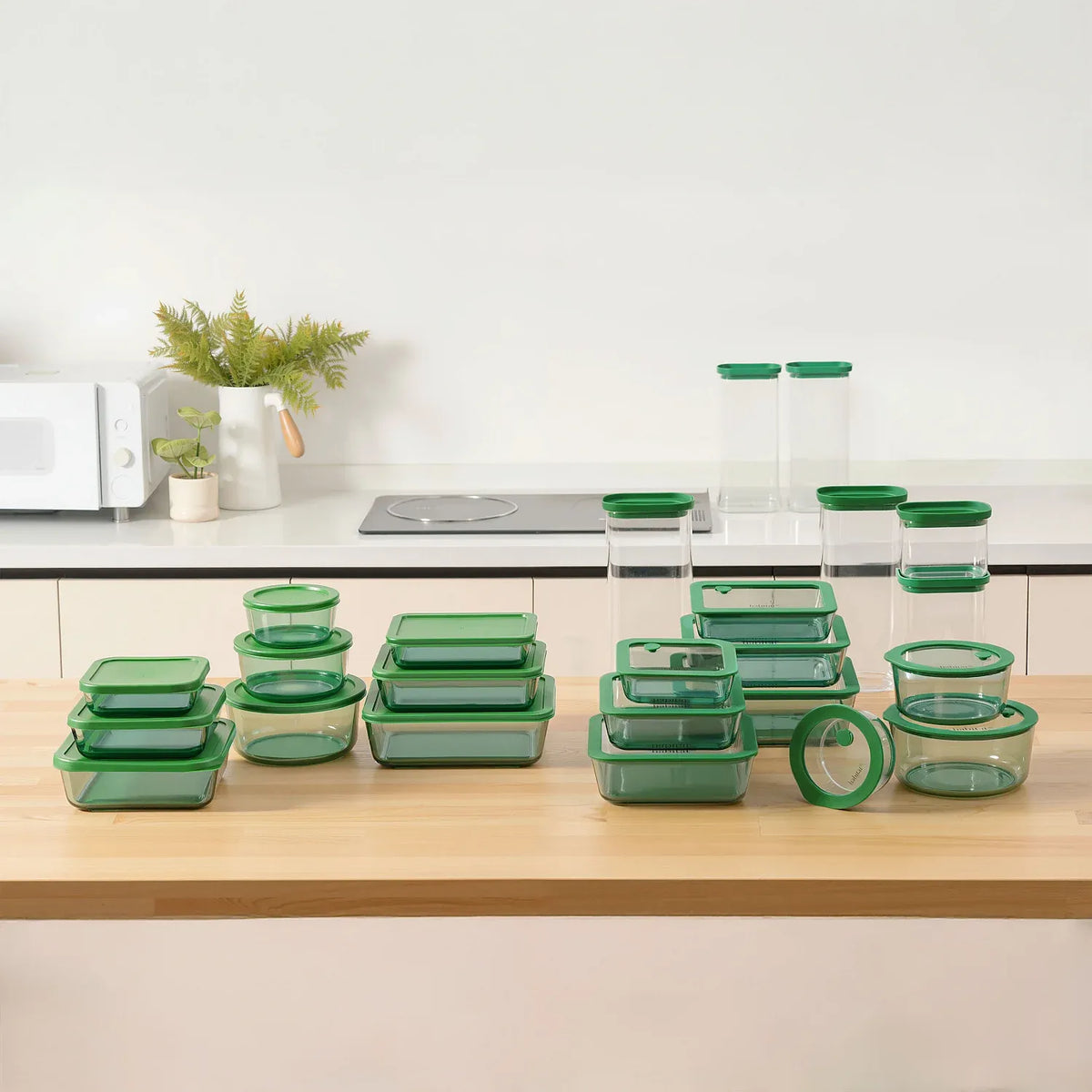Lot de 3 boîtes de conservation carrées en verre avec couvercle transparent et valve - Vert