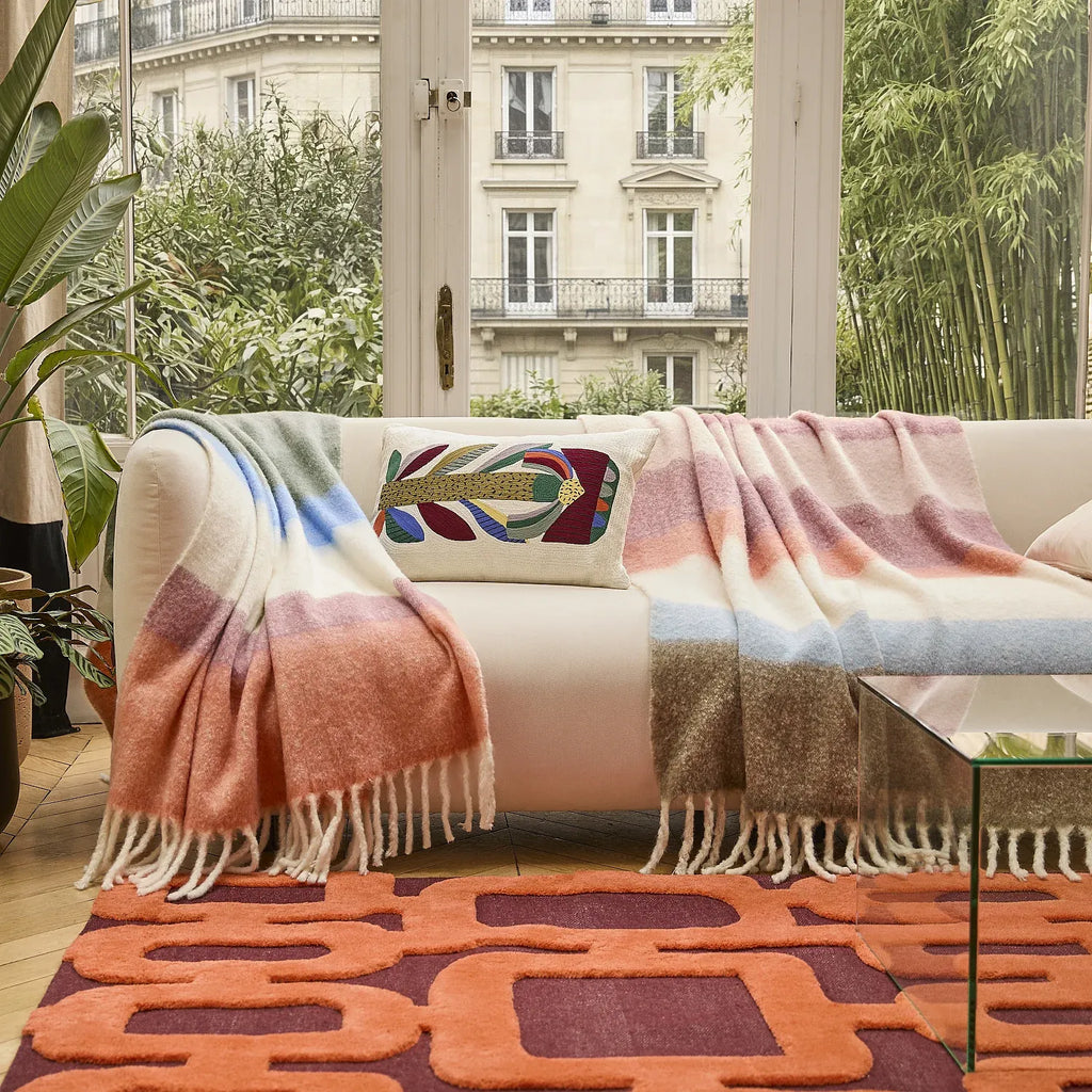 Plaid en laine - 130 x 170 cm - Rose et bleu - Design by Floriane Jacques