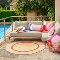 Tapis d'extérieur rond en jute déperlant - 150 cm - Naturel et Orange - Design by Floriane Jacques