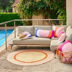 Tapis d'extérieur rond en jute déperlant - 150 cm - Naturel et Orange - Design par Floriane Jacques