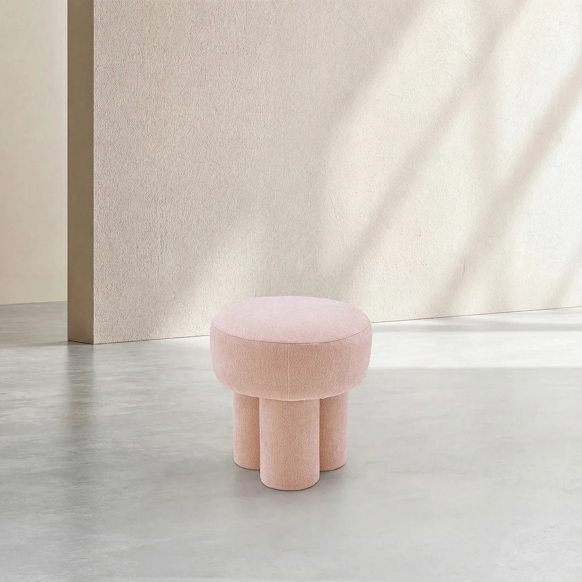 Petit pouf en tissu velours texturé - Rose poudré
