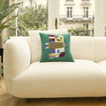 Coussin brodé en coton - 45 x 45 cm - Vert - Design by Floriane Jacques