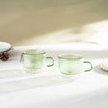 Lot de 2 tasses double paroi en verre avec anse - 22 cl - Vert