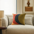 Coussin en lin et coton - 45 x 45 cm - Bronze, bleu et rose - Design de Floriane Jacques