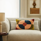 Coussin en lin et coton - 30 x 50 cm - Bronze, bleu et rose - Design par Floriane Jacques