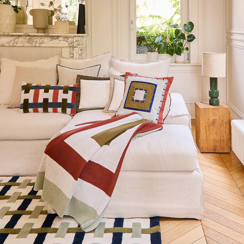 Plaid en coton - 130 x 170 cm - Ecru et bronze - Design by Floriane Jacques