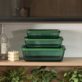 Lot de 3 boîtes de conservation rectangulaires en verre - Vert
