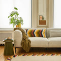 Coussin brodé en lin et coton - 30 x 70 cm - Vert, bronze et jaune - Design by Floriane Jacques