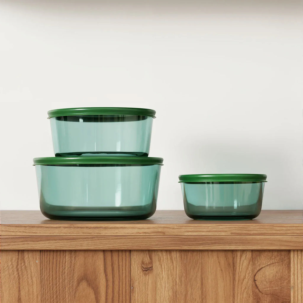 Lot de 3 boîtes de conservation rondes en verre - Vert