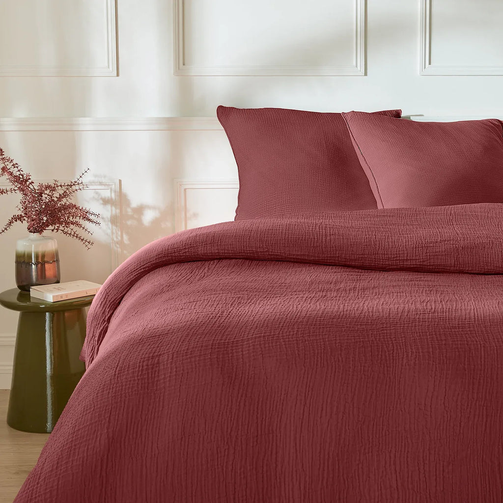 Taie d'oreiller en double gaze de coton - 65 x 65 cm - Bordeaux