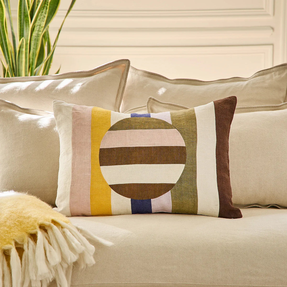 Coussin en lin - 30 x 60 cm - Rose et marron - Design by Floriane Jacques