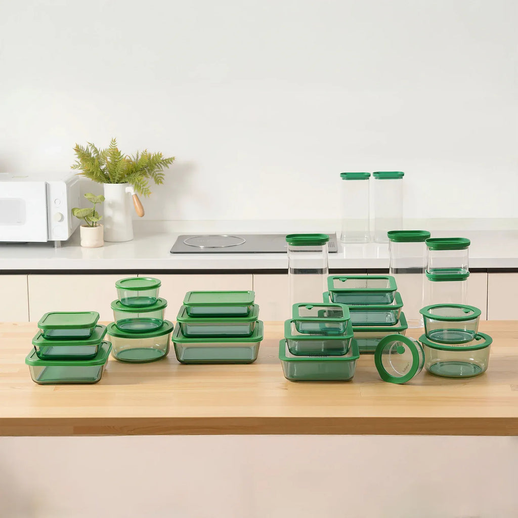 Lot de 3 boîtes de conservation carrées en verre - Vert