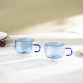 Lot de 2 tasses double paroi en verre avec anse  - 22 cl - Bleu