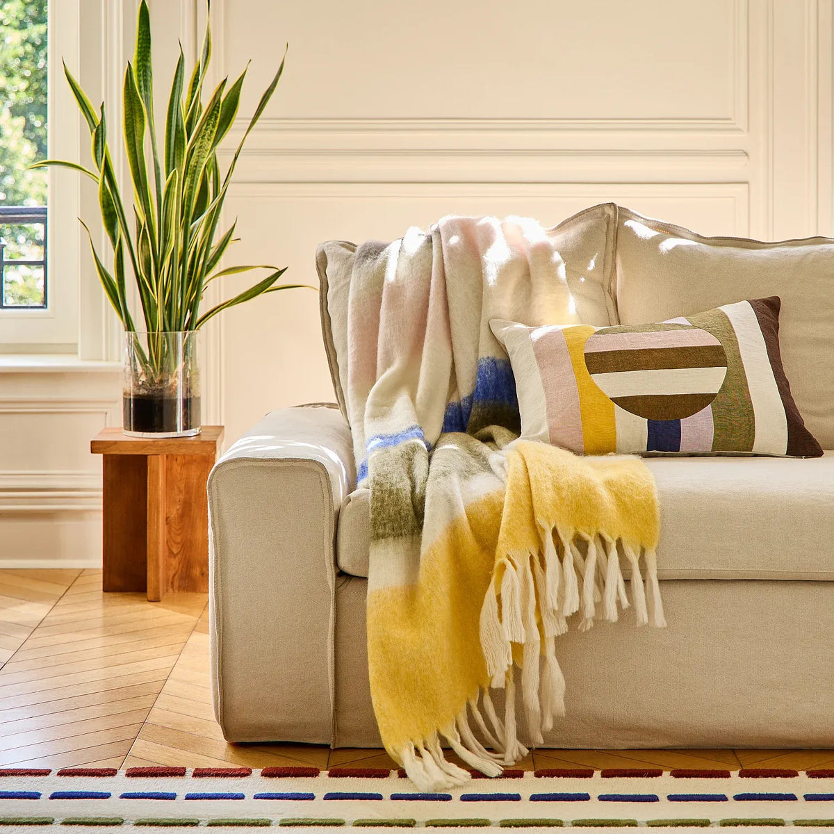 Plaid en laine - 130 x 170 cm - Rose et marron - Design by Floriane Jacques